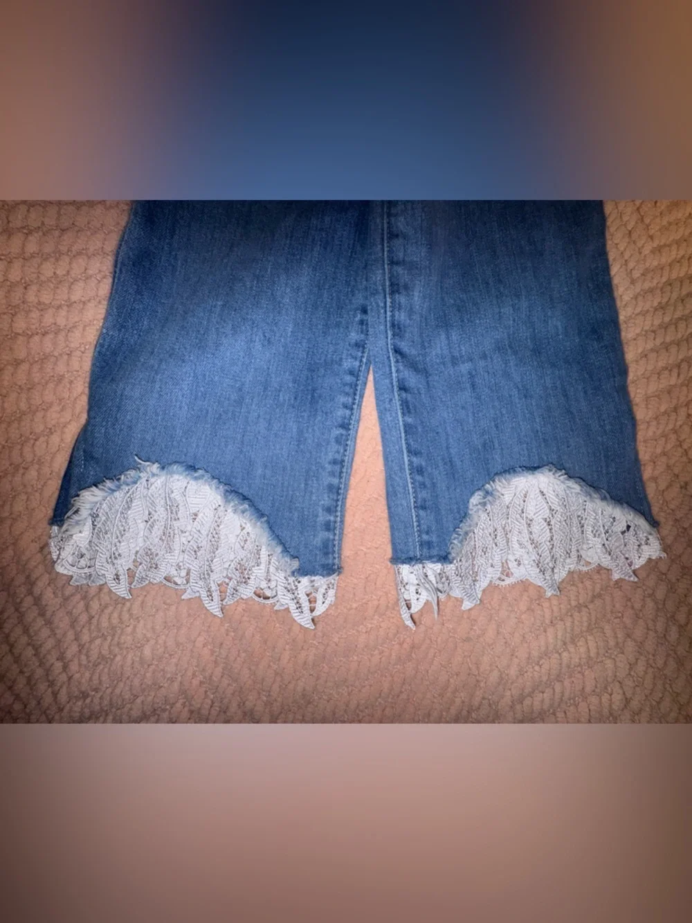 J Brand Ruby High Rise Crop Cigarette Jeans Lace Hem Blue Size 29